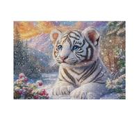 Tigre Blanc couché dans la Neige 300 Pièces Puzzle Adolescent en Carton sans Déformation Difficulté Moyenne Activité Éducative Cadeau Noël Pas Cher Petit Prix 300 PCS