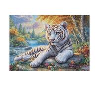 Tigre Blanc couché dans l'herbe 300 Pièces Puzzle pour Ado en Carton Haute Qualité Épais Accompagnement d'animal de Compagnie Facile Débutant Jeu De Société Cadeau Fête des Pères Petit Prix Qualité P