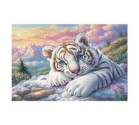 Tigre Blanc couché dans Un Champ de Fleurs 1000 Pièces Puzzle Personne Âgée en Carton Rigide Facile Débutant Anti-Stress Stimulation Cognitive Loisir Créatif Petit Prix Premium 1000 PCS