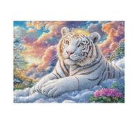 Tigre Blanc couché dans Un Champ de Fleurs 500 Pièces Puzzle Adolescent en Carton sans Déformation Difficulté Moyenne Activité Éducative Cadeau Noël Pas Cher Petit Prix 500 PCS