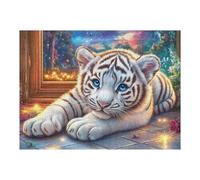 Tigre Blanc couché dans Un Champ de Fleurs 500 Pièces Puzzle Adolescent en Carton sans Déformation Difficulté Moyenne Activité Éducative Cadeau Noël Pas Cher Petit Prix 500 PCS