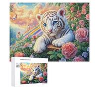 Tigre Blanc dans des eaux étoilées éclairées par la Lune Puzzle 500 Pièces pour Adolescents 14+ Jeu De Réflexion Analyse Et Logique Cadeau pour Jeunes 500 PCS