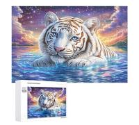 Tigre Blanc dans la forêt avec des Fleurs Lumineuses Puzzle 1000 Pièces pour Adultes Jeu De Détente Endurance Mentale Cadeau pour Longues Soirées 1000 PCS