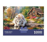 Tigre Blanc dans la forêt - Puzzle 1000 pièces - Support Blanc - Support pour Adultes - Carton Mat de qualité supérieure - Encadrer 1000 pièces - 52 x 38 cm