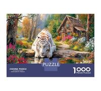 Tigre Blanc dans la forêt, Puzzle de Casse-tête Premium en Carton, Tigre Blanc et étang, entraînement cérébral, décoration de Maison, 70x50cm/1000pcs