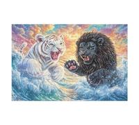 Tigre Blanc dans Les Vagues & Black Panther 1000 Pieces Casse-tête Adolescent en Carton Épais Difficulté Moyenne Activité Éducative Cadeau Saint Valentin Pas Cher Anniversaire 1000 PCS