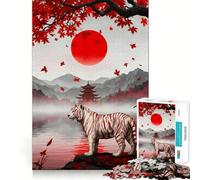 Tigre Blanc dans Un Paysage Japonais Puzzle de 1000 pièces pour Adultes Jeu de logique Découpe de précision Bords Lisses pour Les réunions de Famille (38x52cm)