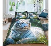Tigre blanc Duvet Cover,Reversible 3D Print Bedding Set,Cosy Thème animaux sauvages Comforter Bed Covers Luxury Soft Bedding Qualité Parure De Lit 3 Pièces Housse De Couette double(200x200cm)