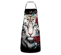 Tigre Blanc Et Fleurs Tablier Pour Chef Doux Tablier Cuisine Etanche Tabliers De Cuisine Pour Boulanger Jardin École 52X72Cm