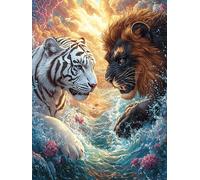Tigre Blanc et Lion dans l'eau 1000 Pièces Puzzle pour Ado en Carton Haute Qualité Épais Animal Conte de fées Fantastique Facile Débutant Jeu De Société Cadeau Fête des Pères Petit Prix Qualité P