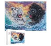 Tigre Blanc et Lion dans Ocean Wave Clash Puzzle 300 Pièces pour Famille Soirée Puzzle Résolution De Problèmes Cadeau pour Cohésion 300 PCS