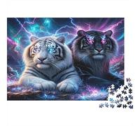 Tigre Blanc et noirPuzzle 1000 Pièces Complet éclair néon pour Seniors Entraînement Cognitif Loisirs Créatifs Qualité Premium 52x38cm/1000pcs