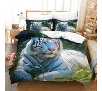 Tigre blanc Microfibre Parure De Lit Housse De Couette,1 Et 2 Personnes Lit 135/200/220,2/3 Pièces Thème animaux sauvages Housse De Couette/Taies D'oreiller/Drap Pour Enfants Adultes simple(140x200cm)