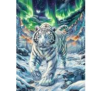 Tigre Blanc Montagne enneigée Aurore boréale 300 Pieces Casse-tête Créatif en Carton Épais Rigide Difficulté Moyenne Activité Manuelle Loisir Créatif Cadeau Noël Qualité Premium 300 PCS