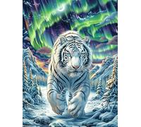 Tigre Blanc Montagne enneigée Aurore boréale 500 Pieces Casse-tête Débutant en Carton Anti-Déchirure Animal Sauvage Facile Apprentissage Loisir Créatif Décoration Murale Petit Prix Pas Cher 500 PCS