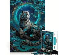 Tigre Blanc Mystique dans Une forêt Turquoise Puzzle de 1000 pièces pour Adolescents Améliore la mémoire Loisirs calmes Bords précis Cadeau d'anniversaire (50x75cm)