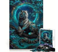 Tigre Blanc Mystique dans Une forêt Turquoise Puzzle de 1000 pièces pour Adolescents Améliore la mémoire Loisirs calmes Bords précis Cadeau d'anniversaire (50x75cm)