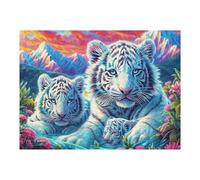 Tigre Blanc Parent et Son Petit 500 Pieces Casse-tête Créatif en Carton Épais Rigide Difficulté Moyenne Activité Manuelle Loisir Créatif Cadeau Noël Qualité Premium 500 PCS/52×38cm