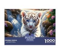 Tigre Blanc Puzzle 1000 Pièces Papier pour Adultes Scène de Cascade Naturelle Relaxation Interaction en Famille Décoration Cadeau 38x26cm/1000pcs