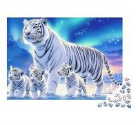 Tigre Blanc Puzzle pour Adultes Puzzle 1000 Pièces Aurores Boréales Coffret Puzzle 1000 Pièces Papier Détente Décoration Cadeau 52x38cm/1000pcs