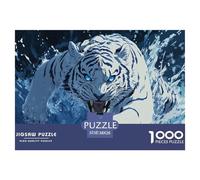 Tigre Blanc Puzzles 1000 Pieces Cadeau Unique animé Jeu Éduchatif Défi Jouet À De Qualité Supérieure Peinture Art pour Adultes Et Enfants À Partir De 14 Ans 38x26cm/1000pcs