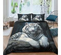 Tigre blanc Set Housse De Couette 3 Pièces Enfant Et Aux Jeunes Adultes,Géométrique Imprimé Microfibre Thème animaux sauvages Literie Parure De Lit Linge De Lit Avec Fermeture À Éclair roi（220x240cm）