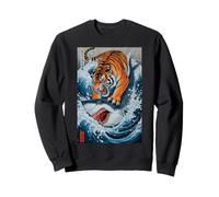 Tigre chassant Un Requin | Art rétro Japonais pour Les Amoureux des Chats Sweatshirt