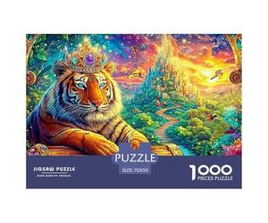 Tigre couronné par Un trésor de Pierres précieuses, scène de Conte de fées Puzzle De 1000 Pièces Tiger Cadeau Parfait pour Garçons, Filles, Hommes Et Femmes 70x50cm/1000pcs