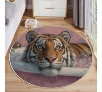 Tigre Dans Le Bain Tapis Salon Rond 120cm, Rose Poil Court Tapis Descente De Lit Chambre, Peinture À L'Huile D'Un Portrait D'Animal Doux Tapi De Salon Pour Chambre à Coucher Chambre D'enfant table