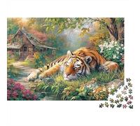 Tigre dans Le Jardin 1000 Pieces Extra-Thick Cardboard Family Forest Cottage Mur Puzzle Lovers Brain Training Party Game Indoor Leisure Activity 38x26cm/1000pcs