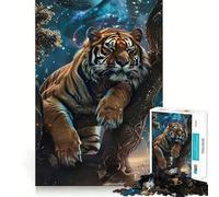 Tigre dans Un Arbre, Fond Cosmique, Puzzle de 1000 pièces pour Adolescents, défi cérébral, Jeu d'activité à Domicile, Cadeau touchant et bienveillant 50x75cm