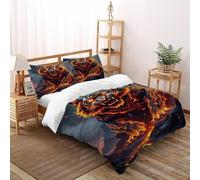 Tigre de feu Housse De Couette 3 Pièces Animal Theme Imprimé De Couvre-Lit Microfibre Adulte avec Fermeture Éclair Et Taies d'oreiller Double（200x200cm）