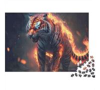 Tigre de feu Mythique, Puzzle Difficile 1000 pièces pour Adultes, Tigre, feu, Rugissement, féroce, Premium épais Robuste Haute qualité, Vibrant, Stimulant, Anti-Stress, 52x38cm/1000pcs