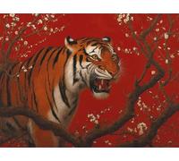 Tigre Diamond Painting Adulte, 5D Fleurs de Cerisier Broderie Diamant Painting Kit Complet, DIY Broderie Diamant Point de Croix Cristal Painting pour Tableau Decoration Murale 35x50 cm, Model 978