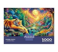 Tigre Dormant sous la Cascade éclairée de Lune Puzzle De 1000 Pièces Le Roi forêt Puzzles Classiques pour Enfants Et Adultes 52x38cm/1000pcs