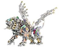 Tigre du Bengale coloré avec ailes mécaniques 3D en métal - Kit de puzzle à monter soi-même - Modèle steampunk - Créature fantastique - Art - Cadeau pour adulte