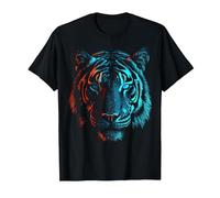 Tigre en Rouge et Bleu - Tigre d'art Animal T-Shirt, Homme, Noir, 5XL