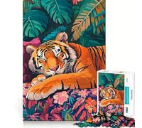 Tigre endormi dans la Jungle Puzzle de 1000 pièces pour Adultes Jeu de réflexion Relaxant et Amusant Assemblage d'image Surprise chaleureuse 38x26cm