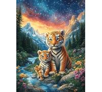 Tigre et Son Petit dans la Montagne au Coucher de Soleil 1000 Pièces Puzzle Adulte en Carton Rigide Haute Qualité Difficile Niveau Expert Anti-Stress Jeu De Société Idée Cadeau Anniversaire Premium 1
