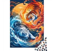 Tigre Feu Eau Puzzle, 1000 Pièces Jeu D'intérieur Adulte | 52x38cm Carton, Exercice Mental, Assemblage Précis, Amateurs D'art, Réduction Du Stress