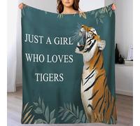 Tigre, Feuille Couverture Polaire Moelleux Doux et Chaud,Écriture végétale Salon Couverture de canapé pour Ados adultes220 x 240cm Bleu-Vert