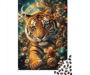 Tigre Fleur Engrenage Puzzle, 1000 Pièces Jeu D'intérieur Adulte | 38x26cm Carton, Exercice Mental, Assemblage Facile, Amateurs De Puzzles, Réduction Du Stress