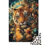 Tigre Fleur Engrenage Puzzle, 1000 Pièces Jeu D'intérieur Adulte | 70x50cm Carton, Exercice Mental, Assemblage Facile, Amateurs De Puzzles, Réduction Du Stress