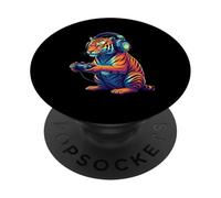 Tigre Gaming Animal Jeux vidéo Funny Tiger PopSockets PopGrip Adhésif