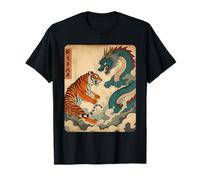 Tigre japonais de combat Dragon Vintage Ukiyo-e Ink Art Japon T-Shirt