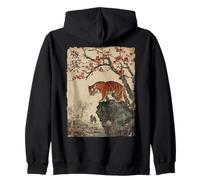 Tigre Japonais Vintage avec Cerisier en Fleurs d'arbre en Bois Sweat à Capuche