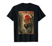 Tigre Japonais Vintage avec Cerisier en Fleurs d'arbre en Bois T-Shirt