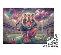 Tigre Jouant au Football dans Le Stade Picture Puzzle 1000 Pieces Jigsaw Puzzles Faune Sauvage for Adults Cadeau De Fête Décoration D’intérieur 38x26cm/1000pcs