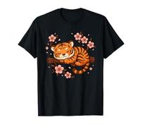 Tigre Kawaii avec Cerisier en Fleurs Art Japonais Sakura T-Shirt
