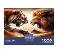 Tigre Lion Rugissement 1000 Pièces Pack Puzzle Duel de bêtes primitives Puzzle Classique Carton Premium - Anti-Stress Déco Murale, Cadeau Femmes Hommes Seniors Passionnés 38x26cm/1000pcs